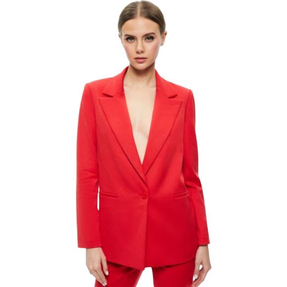 ALICE + OLIVIA DENNY NOTCH COLLAR RED BOYFRIEND BLAZER sz 12 NWT - Picture 6 of 11